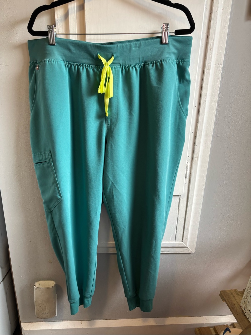 Figs Teal Jogger Pants with Neon Yellow Drawstring